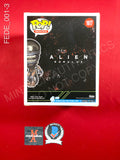 FEDE_001 - Ailen Romulus 1617 Scorched Xenomorph Funko Pop! Autographed By Fede Alvarez & Rodo Sayagues