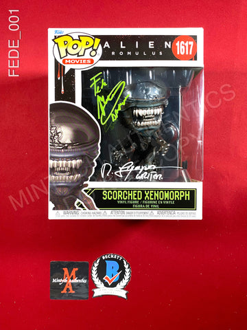 FEDE_001 - Ailen Romulus 1617 Scorched Xenomorph Funko Pop! Autographed By Fede Alvarez & Rodo Sayagues