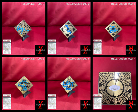 HELLRAISER_002 - 3x3 Wood Foil Face Puzzle Box Autographed By Clive Barker, Doug Bradley, Nicholas Vince, Barbie Wilde & SImon Bamford