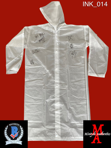 INK_014 - Full Size Plastic Rain Coat Autographed By Ice Nine Kills members Spencer Charnas, Dan Sugarman, Joe Occhiuti, Ricky Armellino & Patrick Galante