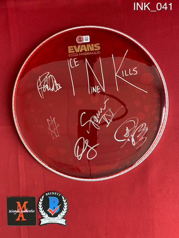 INK_041 - Evans 12 Inch Red Drumhead Autographed By Ice Nine Kills members Spencer Charnas, Dan Sugarman, Joe Occhiuti, Ricky Armellino & Patrick Galante