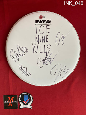 INK_048 - Evans 12 Inch White Drumhead Autographed By Ice Nine Kills members Spencer Charnas, Dan Sugarman, Joe Occhiuti, Ricky Armellino & Patrick Galante