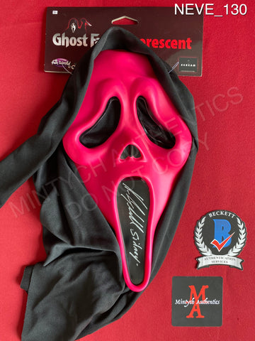 NEVE_130 - Ghost Face Pink Flourescent Mask Autographed By Neve Campbell