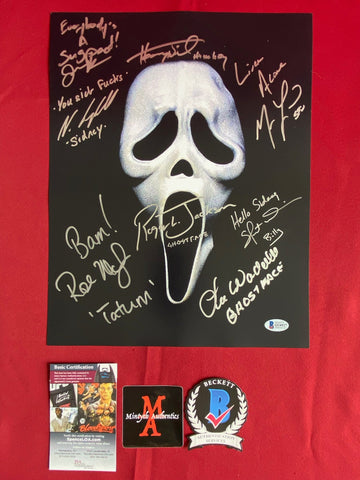 SCREAM_026 - 11x14 Photo Autographed By Rose McGowan, Neve Campbell, Henry Winkler, Matthew Lillard, Roger Jackson, Skeet Ulrich, Jamie Kennedy, & Lee Waddell