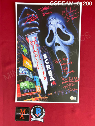 SCREAM_6_200 - 11x17 Photo Autographed By Dermot Mulroney, Jack Champion, Jasmin Savoy Brown, Liana Liberato, Melissa Barrera, & Tony Revolori