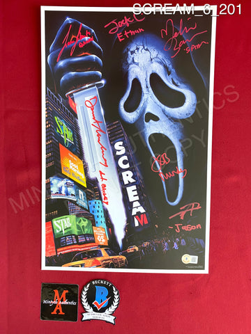 SCREAM_6_201 - 11x17 Photo Autographed By Dermot Mulroney, Jack Champion, Jasmin Savoy Brown, Liana Liberato, Melissa Barrera, & Tony Revolori