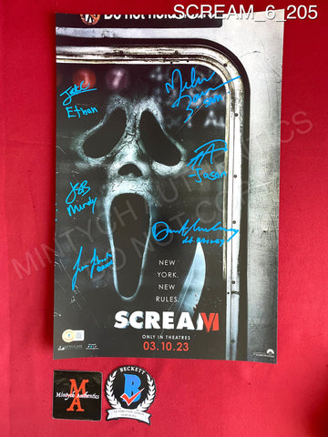 SCREAM_6_205 - 11x17 Photo Autographed By Dermot Mulroney, Jack Champion, Jasmin Savoy Brown, Liana Liberato, Melissa Barrera, & Tony Revolori