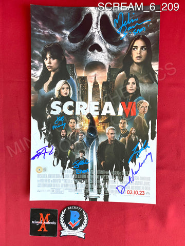 SCREAM_6_209 - 11x17 Photo Autographed By Dermot Mulroney, Jack Champion, Jasmin Savoy Brown, Liana Liberato, Melissa Barrera, & Tony Revolori
