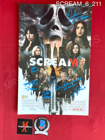 SCREAM_6_211 - 11x17 Photo Autographed By Dermot Mulroney, Jack Champion, Jasmin Savoy Brown, Liana Liberato, Melissa Barrera, & Tony Revolori
