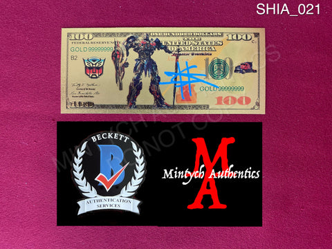 SHIA_021 - Optimus Prime Gold Foil Replica Note Autographed By Shia LaBeouf