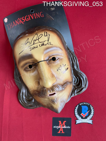 THANKSGIVING_053 - Thanksgiving Trick Or Treat Studios John Carver Mask Autographed By Alex Armbruster & Karen Cliche