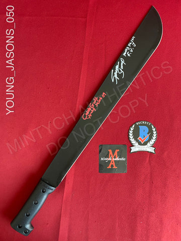 YOUNG_JASONS_050 - Black Steel 18" Machete Autographed By Caleb Guss & Spencer Stump