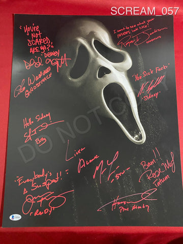 SCREAM_057 - 16x20 Photo Autographed By (9) Neve Campbell, Matthew Lillard, Skeet Ulrich, Jamie Kennedy, Rose McGowan, David Arquette, Lee Waddell, Roger Jackson & Henry Winkler