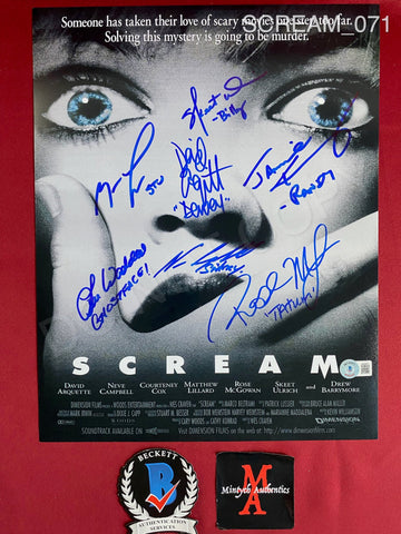 SCREAM_071 - 11x14 Photo Autographed By (7) Neve Campbell, Matthew Lillard, Skeet Ulrich, Jamie Kennedy, Rose McGowan, David Arquette & Lee Waddell