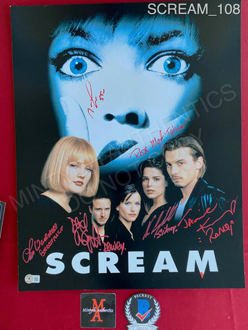 SCREAM_108 - 16x20 Photo Autographed By (6) Neve Campbell, Matthew Lillard, Jamie Kennedy, David Arquette, Lee Waddell & Rose McGowan