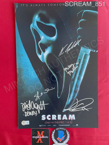 SCREAM_851 - 11x17 Photo Autographed By Jack Quaid, Neve Campbell, Mikey Madison, David Arquette & Skeet Ulrich