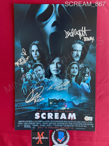 SCREAM_867 - 11x17 Photo Autographed By Jack Quaid, Mikey Madison, Neve Campbell & David Arquette